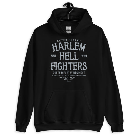 Black Harlem Hellfighter Black Soldiers Staple Unisex Hoodie with bold WWII tribute graphic honoring the 369th Infantry Regiment.