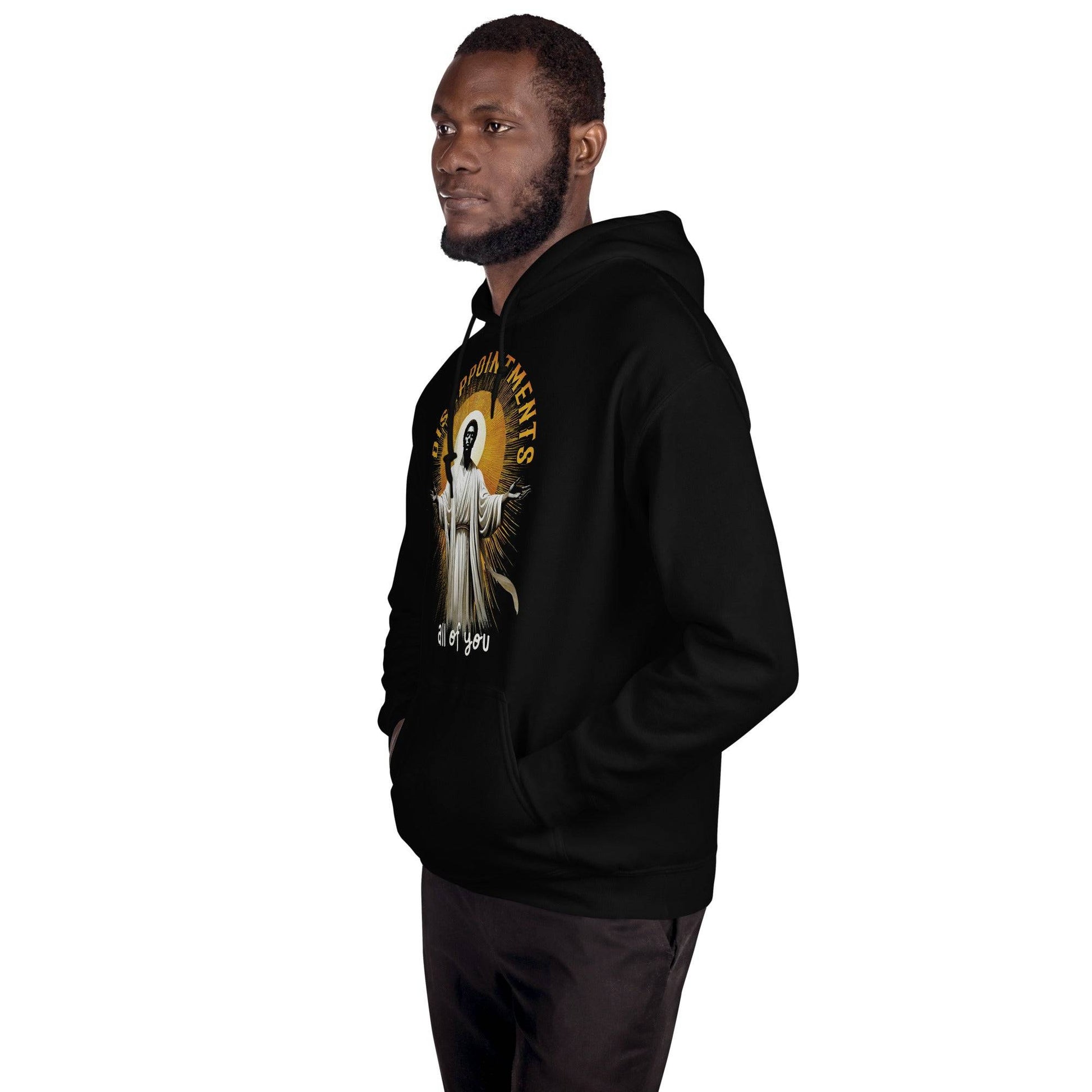 Black Jesus graphic hoodie with side-eye design, unisex casual streetwear