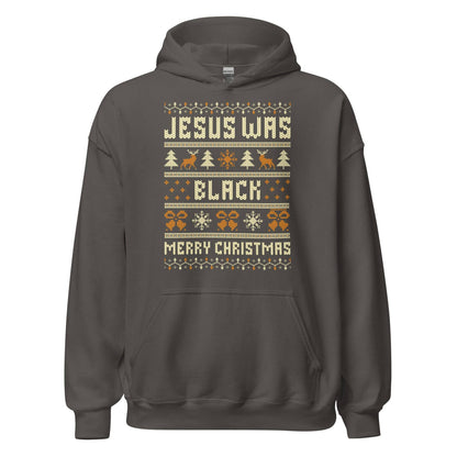 Charcoal gray Jesus Was Black Merry Christmas Unisex Hoodie by TheBlackest Co., cozy winter staple with bold seasonal message.