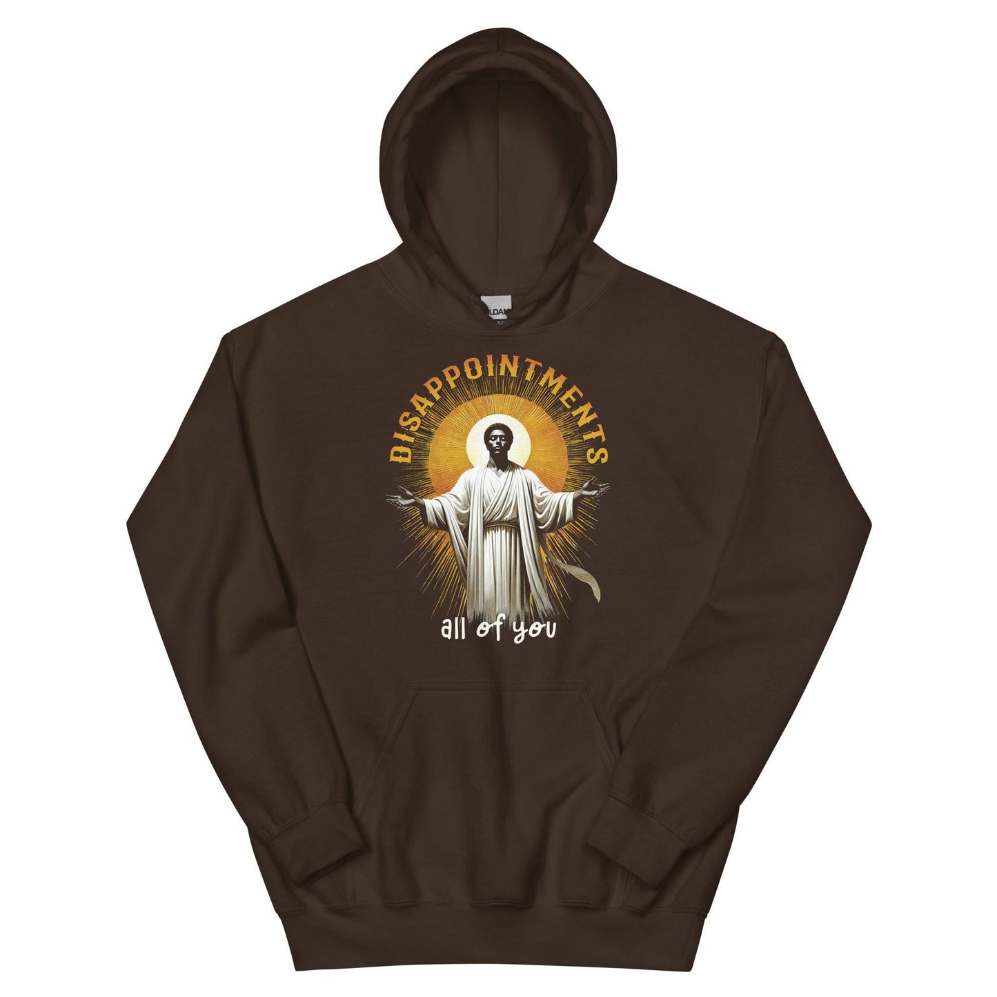 Gray hoodie with Black Jesus graphic and Disappointments All of You text