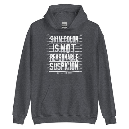 Dark heather gray Skin Color Is Not A Crime Unisex Hoodie by TheBlackest Co., combining comfort and cultural statement in cold weather gear.