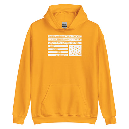 Orange hoodie with black and white flag graphic, Now They're Mad We Meant It