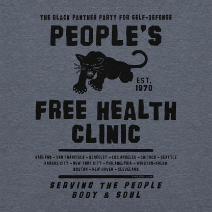 Close-up of People's Free Health Clinic design on hoodie