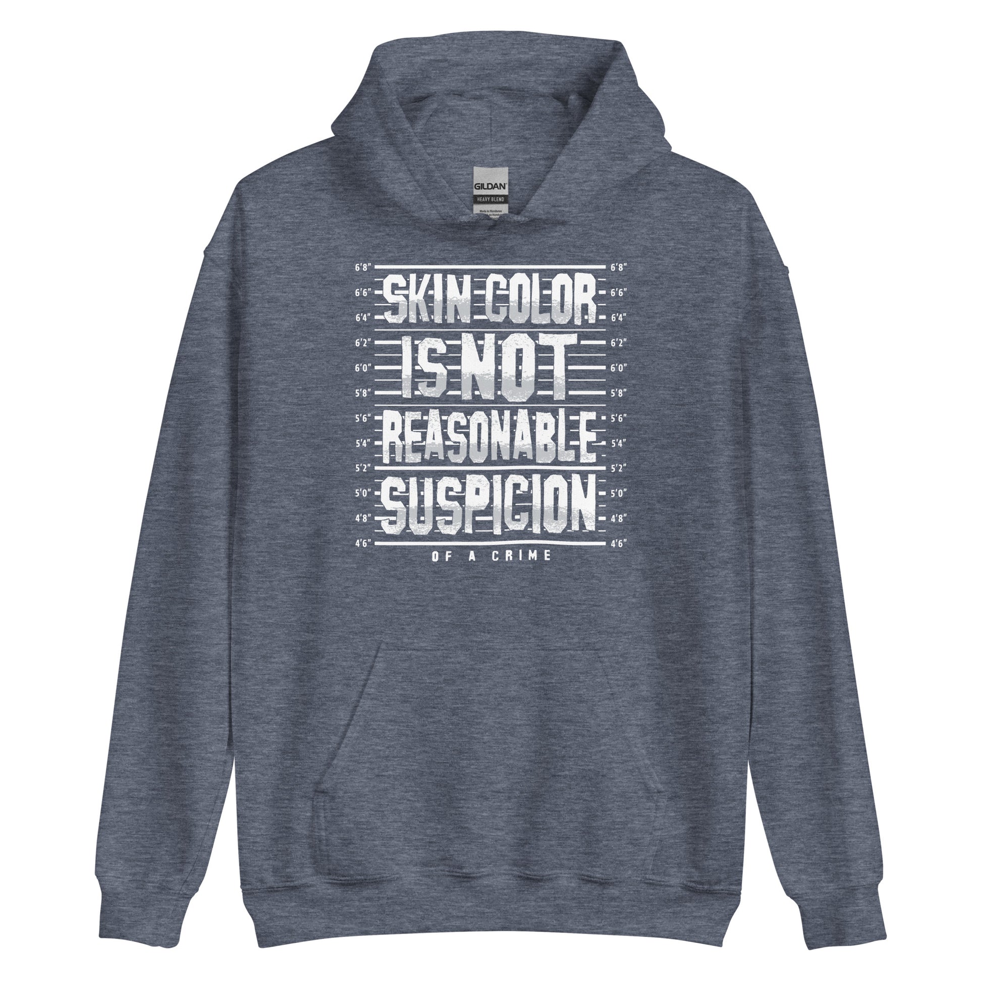 Heather blue Skin Color Is Not A Crime Unisex Hoodie by TheBlackest Co., a stylish and warm hoodie with a powerful anti-profiling message.