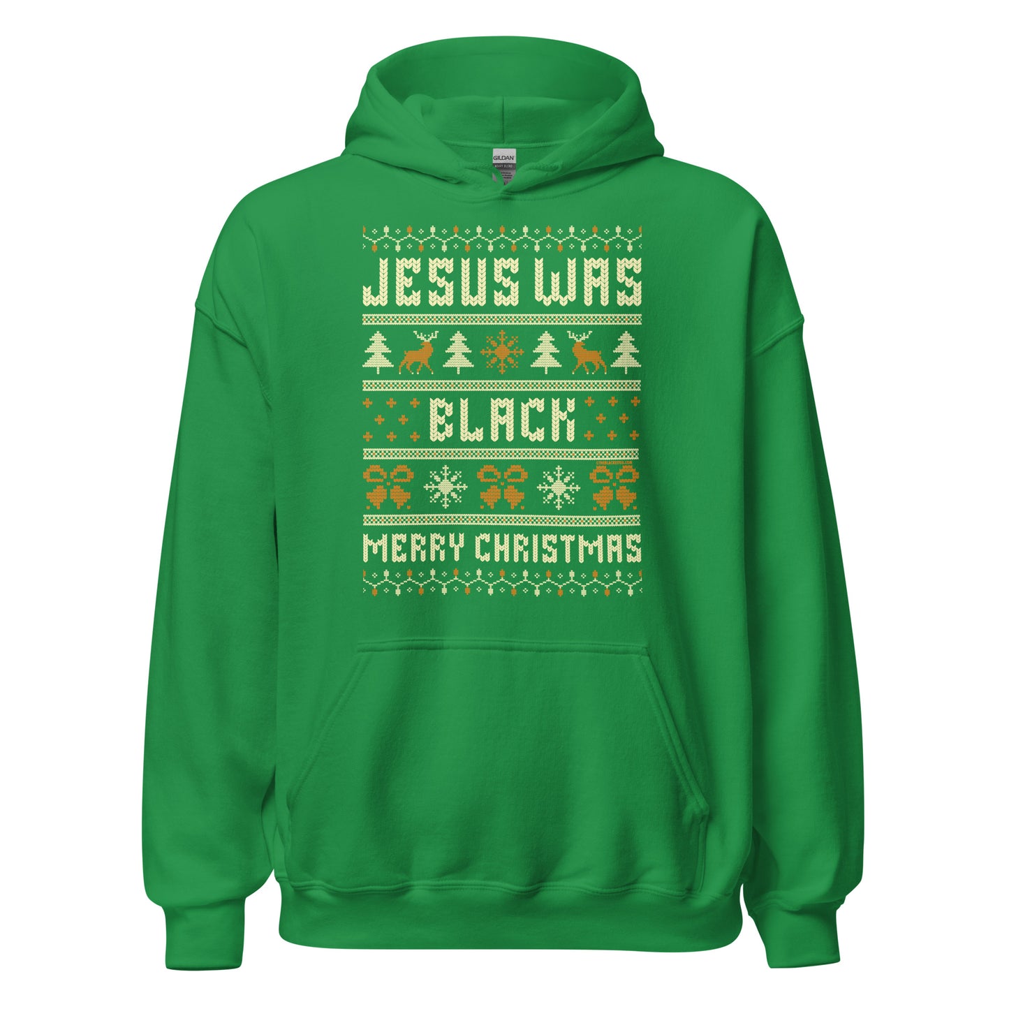 Bright green Jesus Was Black Merry Christmas Unisex Hoodie by TheBlackest Co., festive pullover with cultural statement for holiday wear.