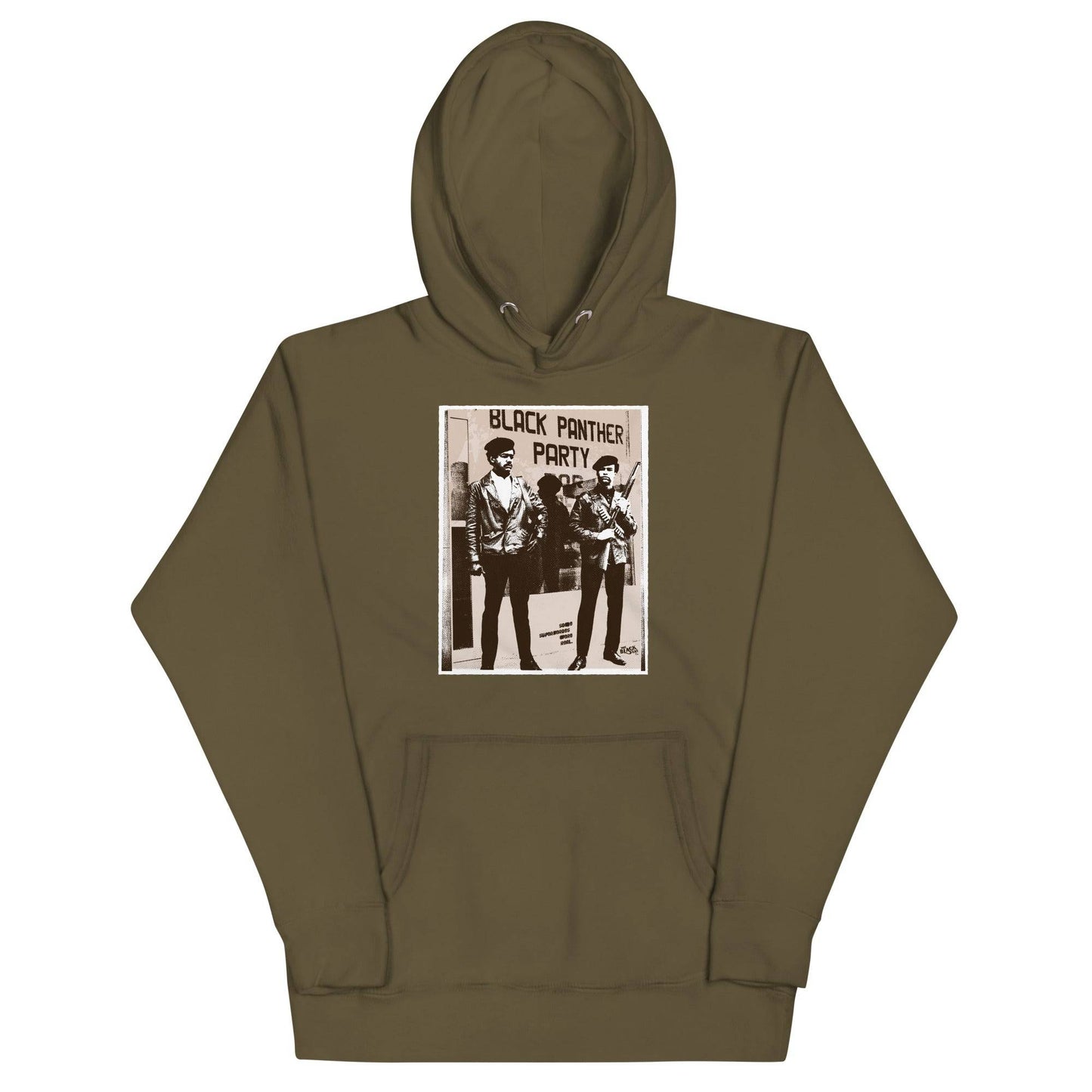 a brown hoodie with a picture of two men on it
