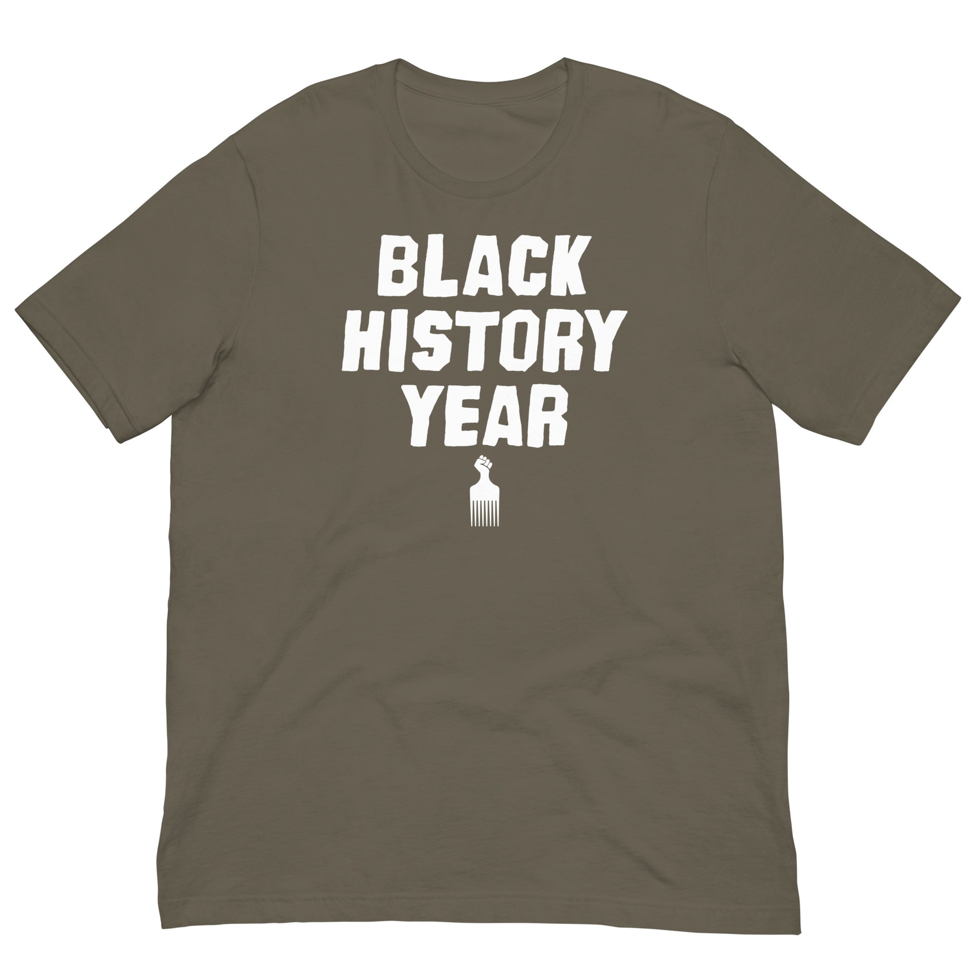 Black History Year T-Shirt in olive color.