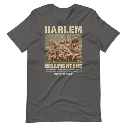 asphalt grey t shirt with an image of the harlem hellfighters graphic design