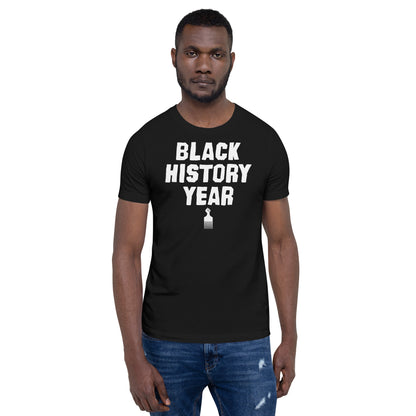 Person modeling Black History Year T-Shirt.