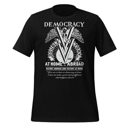 Black Double V Campaign WWII Black Soldiers Fashion T-Shirt with white graphic print, honoring Black veterans and WWII history.