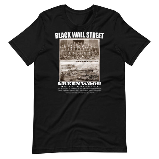 a black t - shirt with a picture of black wall street