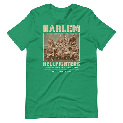 kelly green t shirt with an image of the harlem hellfighters graphic design