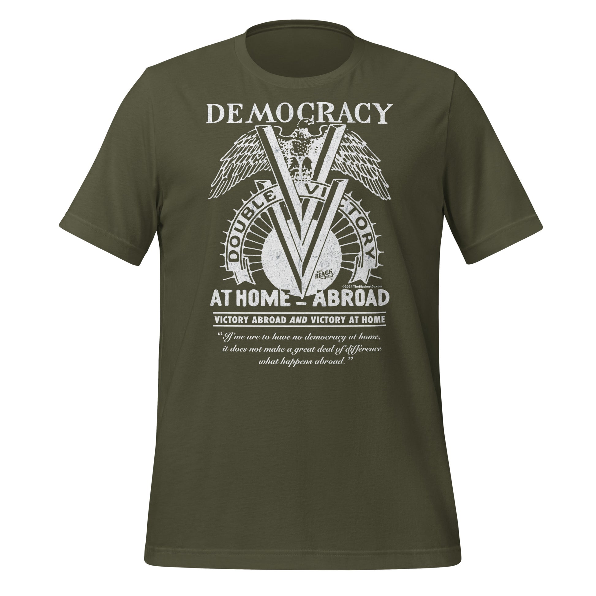 Olive green Double V Campaign WWII Black Soldiers Fashion T-Shirt, soft cotton tee with powerful WWII and civil rights message.