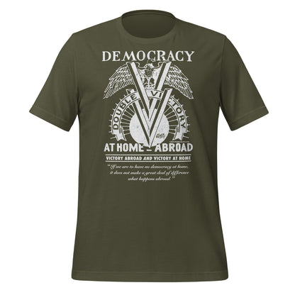 Olive green Double V Campaign WWII Black Soldiers Fashion T-Shirt, soft cotton tee with powerful WWII and civil rights message.