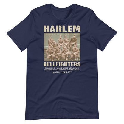 black t shirt with an image of the harlem hellfighters graphic design