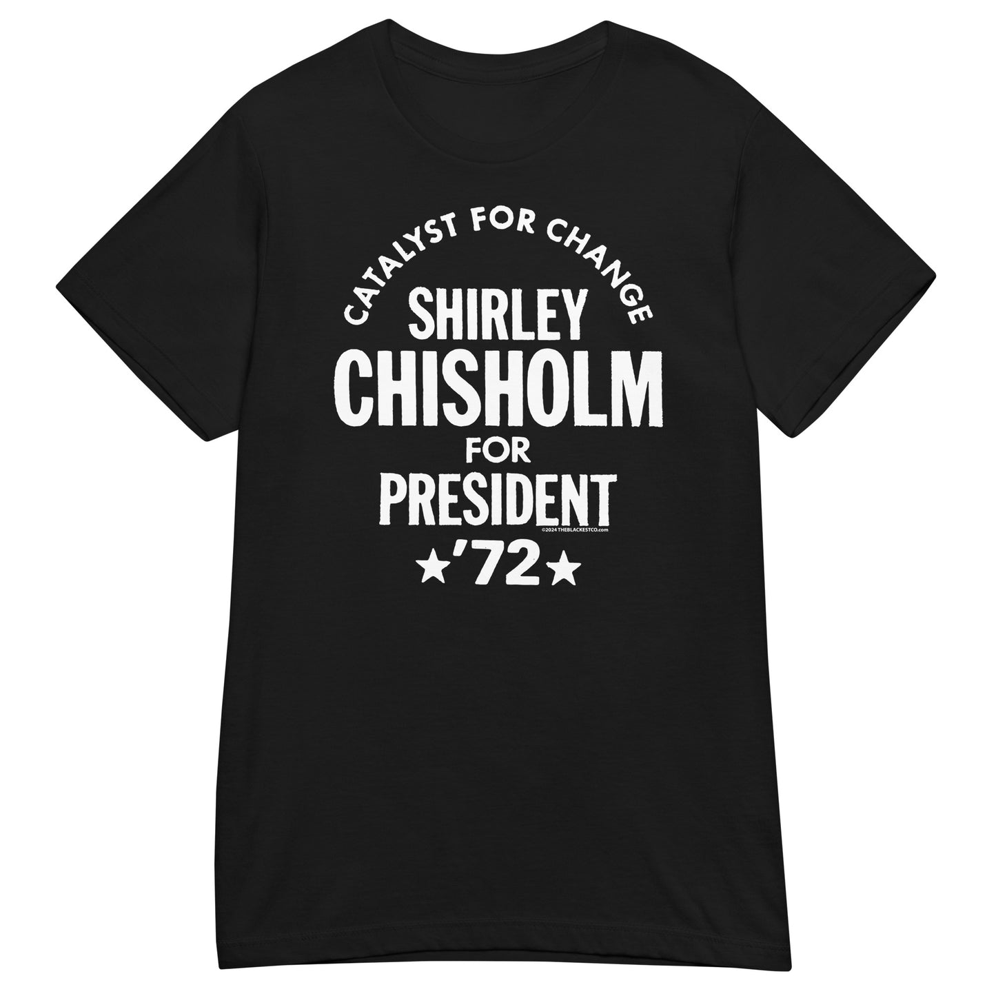 Black Shirley Chisholm For President 72 Women’s Softstyle T-shirt with white retro-style print. Comfortable and empowering women’s graphic tee.