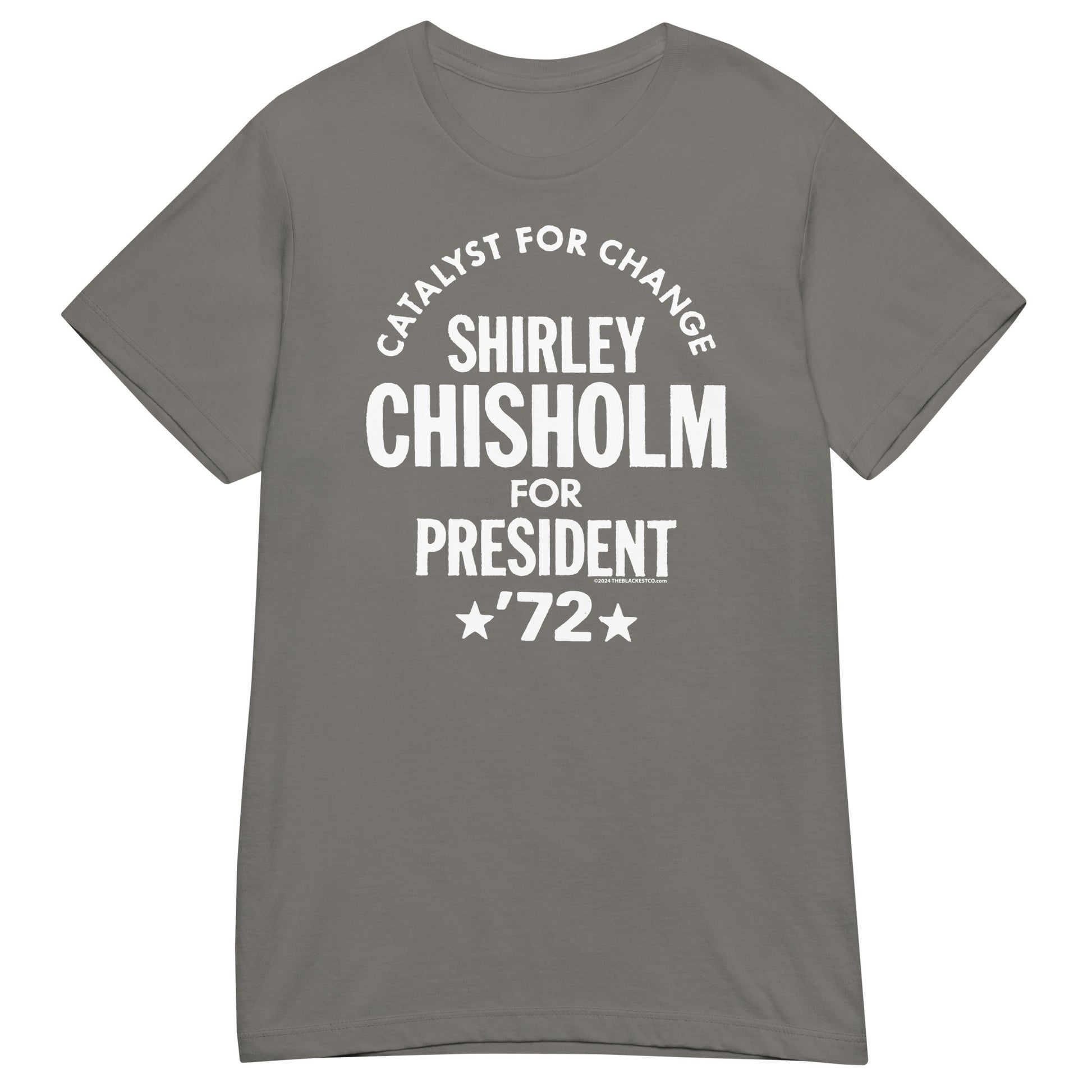 Olive green Shirley Chisholm For President 72 Women’s Softstyle T-shirt with bold white print. Soft, fitted tee celebrating Black history and activism.