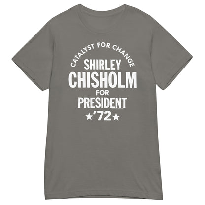 Olive green Shirley Chisholm For President 72 Women’s Softstyle T-shirt with bold white print. Soft, fitted tee celebrating Black history and activism.