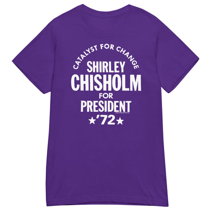 Purple Shirley Chisholm For President 72 Women’s Softstyle T-shirt with bold white print. Feminist apparel honoring a trailblazing presidential candidate.