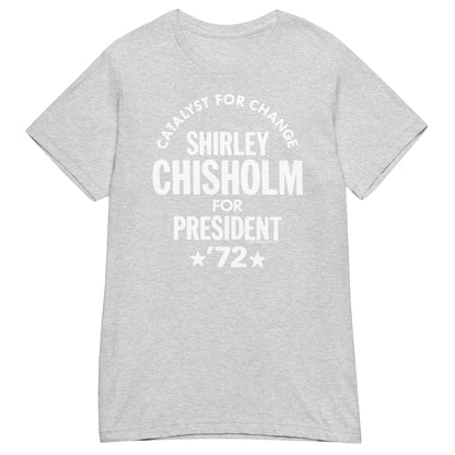 Heather gray Shirley Chisholm For President 72 Women’s Softstyle T-shirt with white print. Soft, fitted tee honoring the first Black woman presidential candidate.