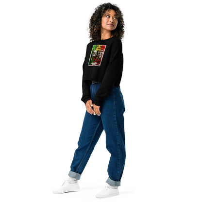 Woman in jeans and Black Panther Party crop top sweatshirt