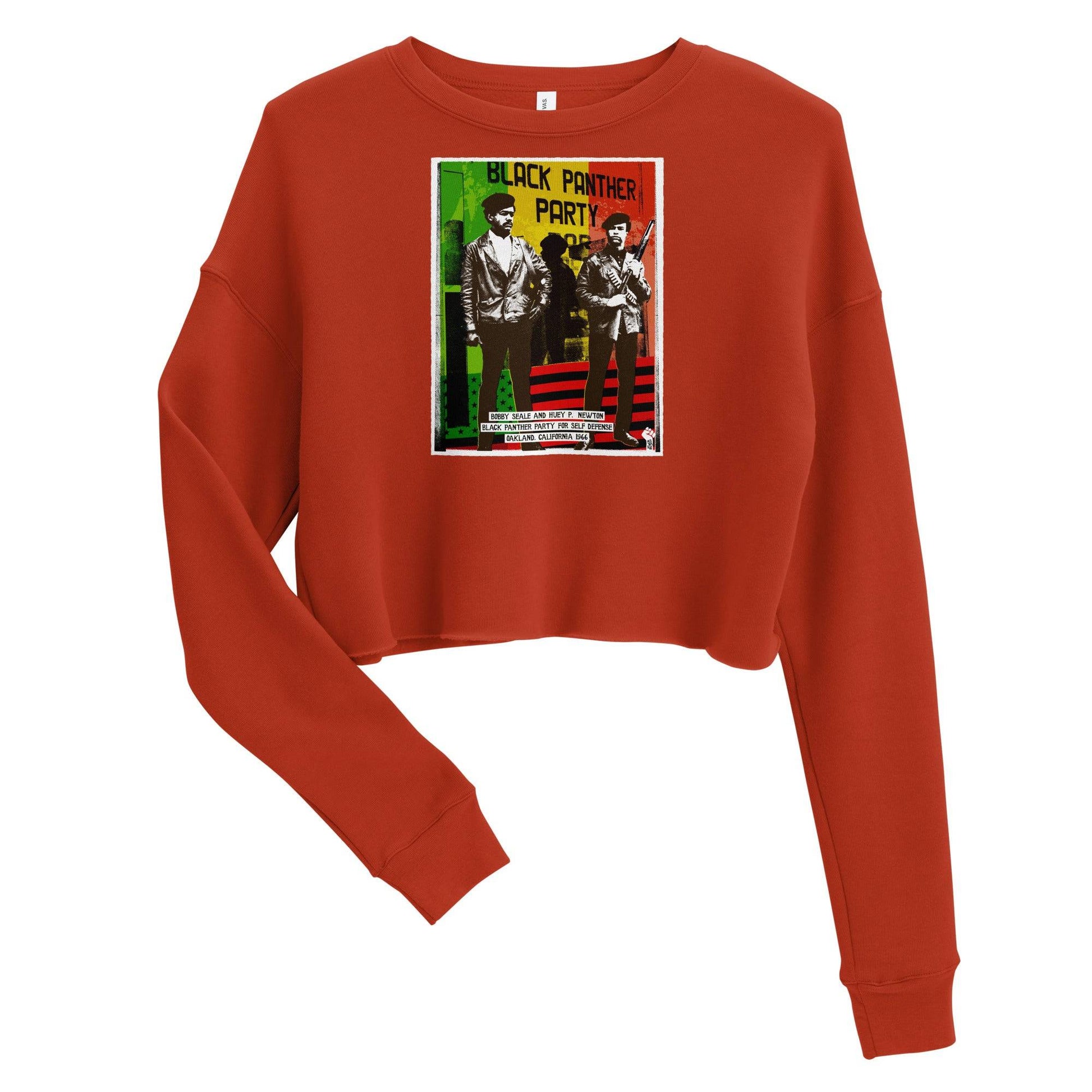 Red Black Panther Party crop top sweatshirt with design