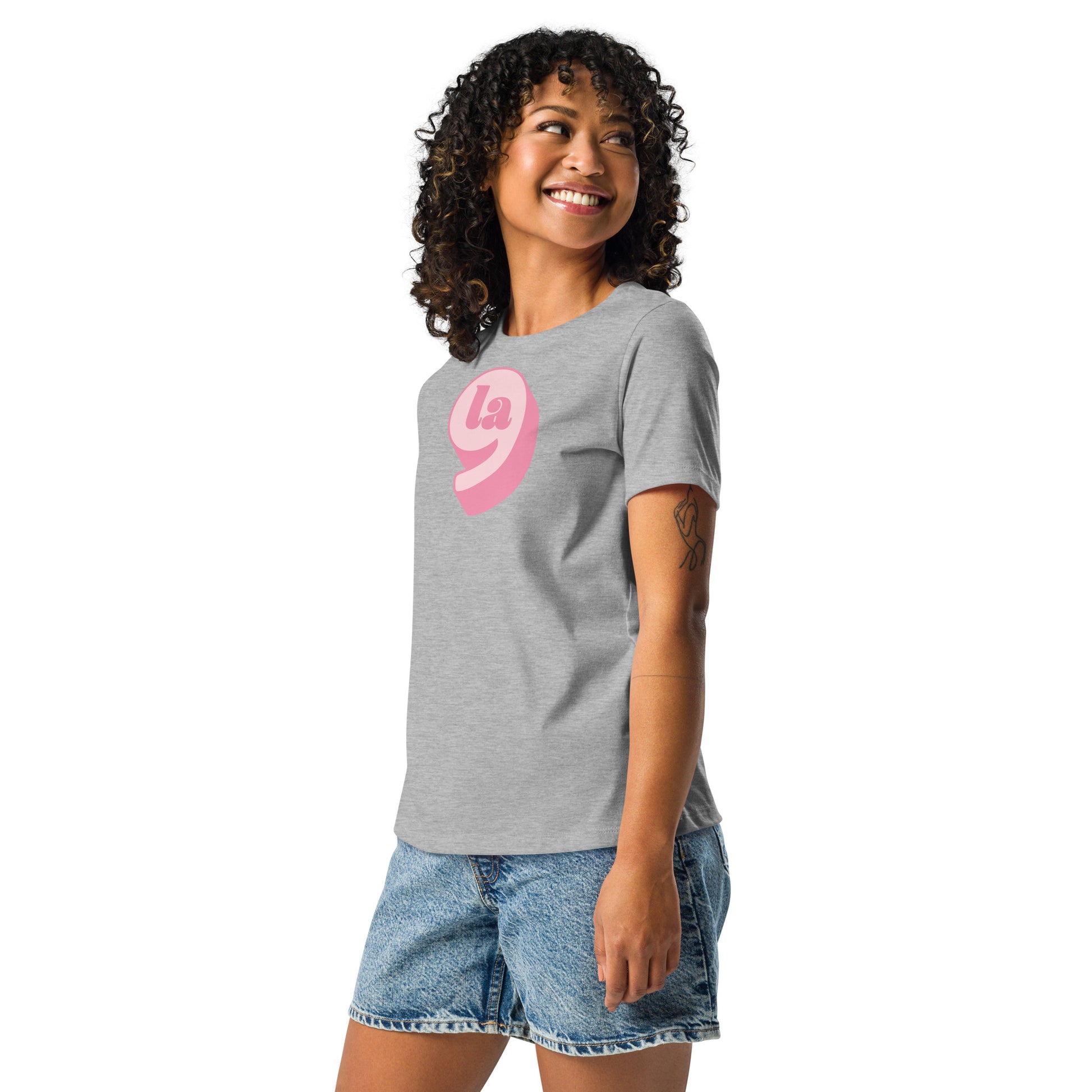 Gray Comma-La Kamala Harris 2024 Women's Relaxed T-Shirt on model