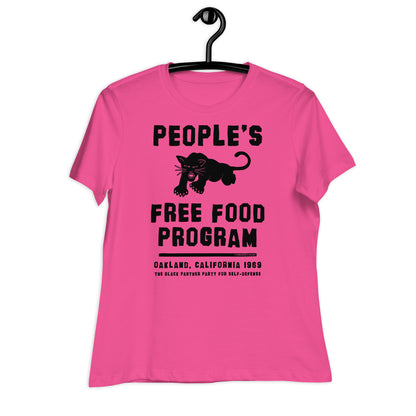 a women's pink t - shirt that says people's free food program with a black panther on it