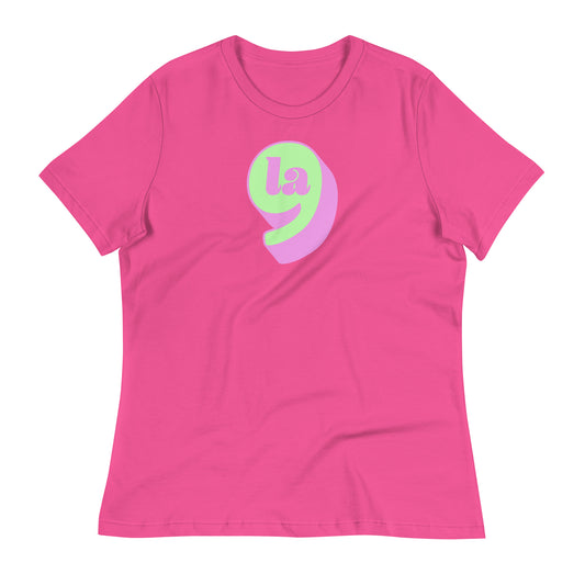 Pink t-shirt with 'la' graphic design