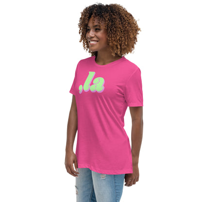 Model wearing pink Comma-La Kamala Harris t-shirt