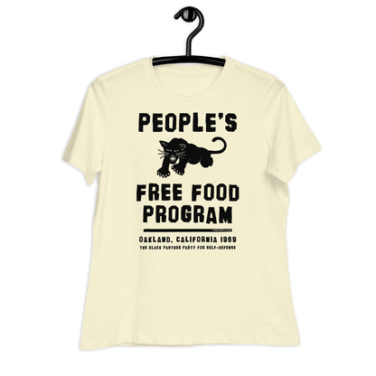 a yellow women's t - shirt with a black panther that says people's free food program on it