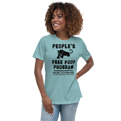 a woman wearing a t - shirt that says people's free food program