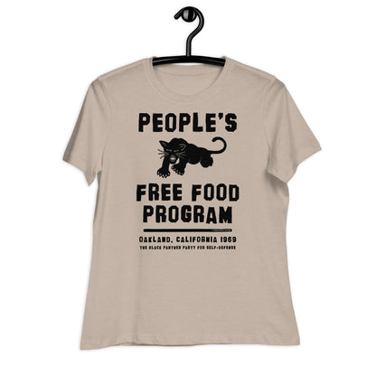 a tan women's t - shirt that says people's free food program with a black panther on it