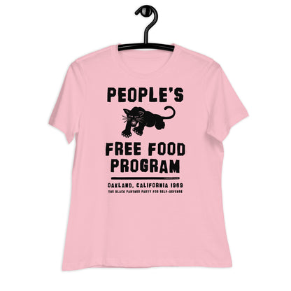 a pink women's t - shirt that says people's free food program with a black panther on it