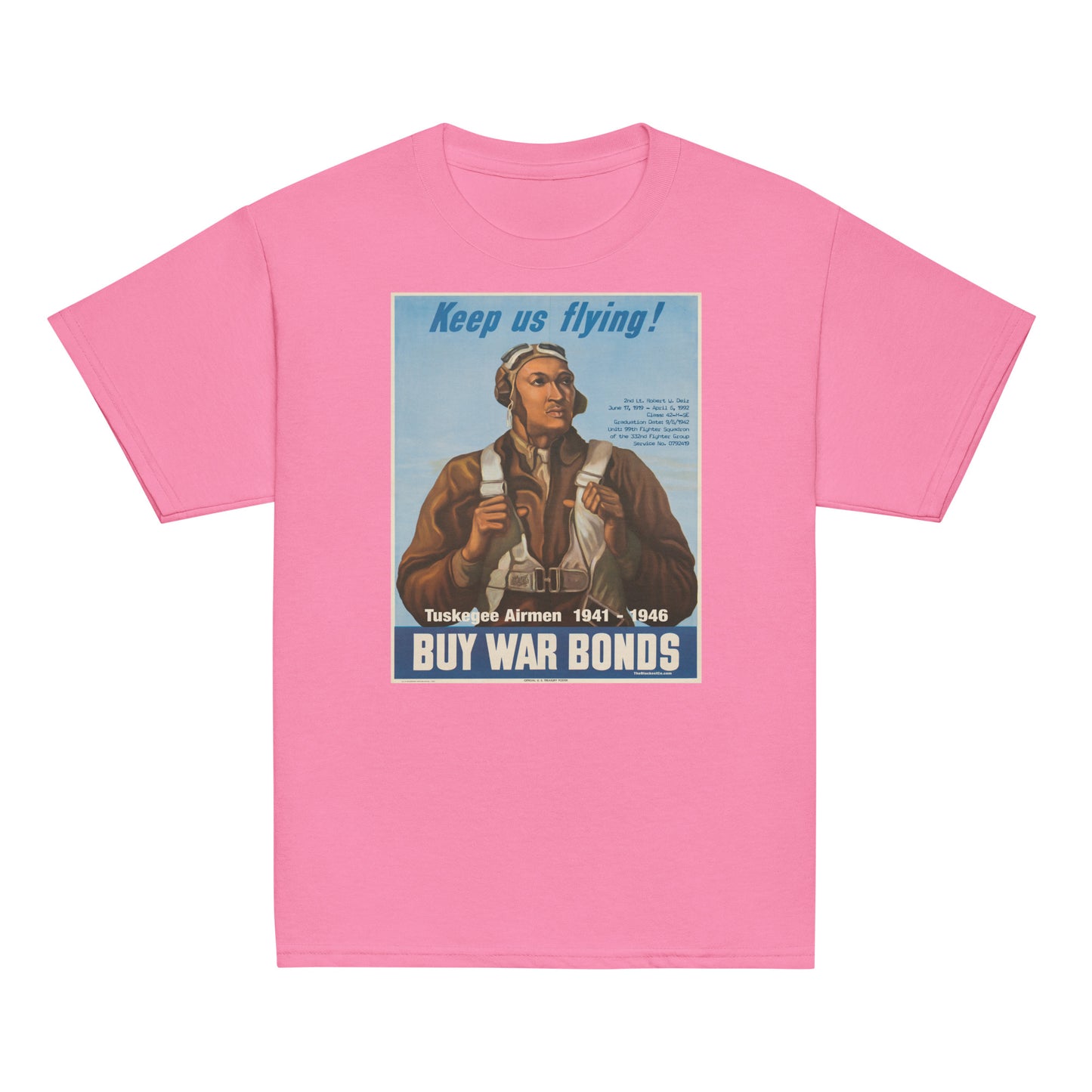 Tuskegee Airmen t-shirt in pink featuring classic artwork