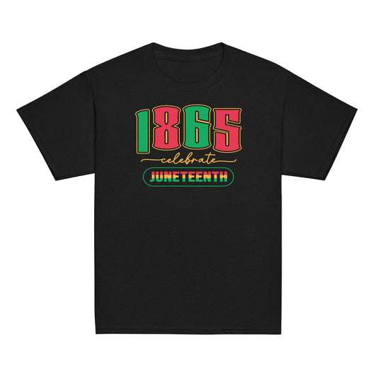 a black t - shirt with the words 1865 celebrate juneteenth written on it