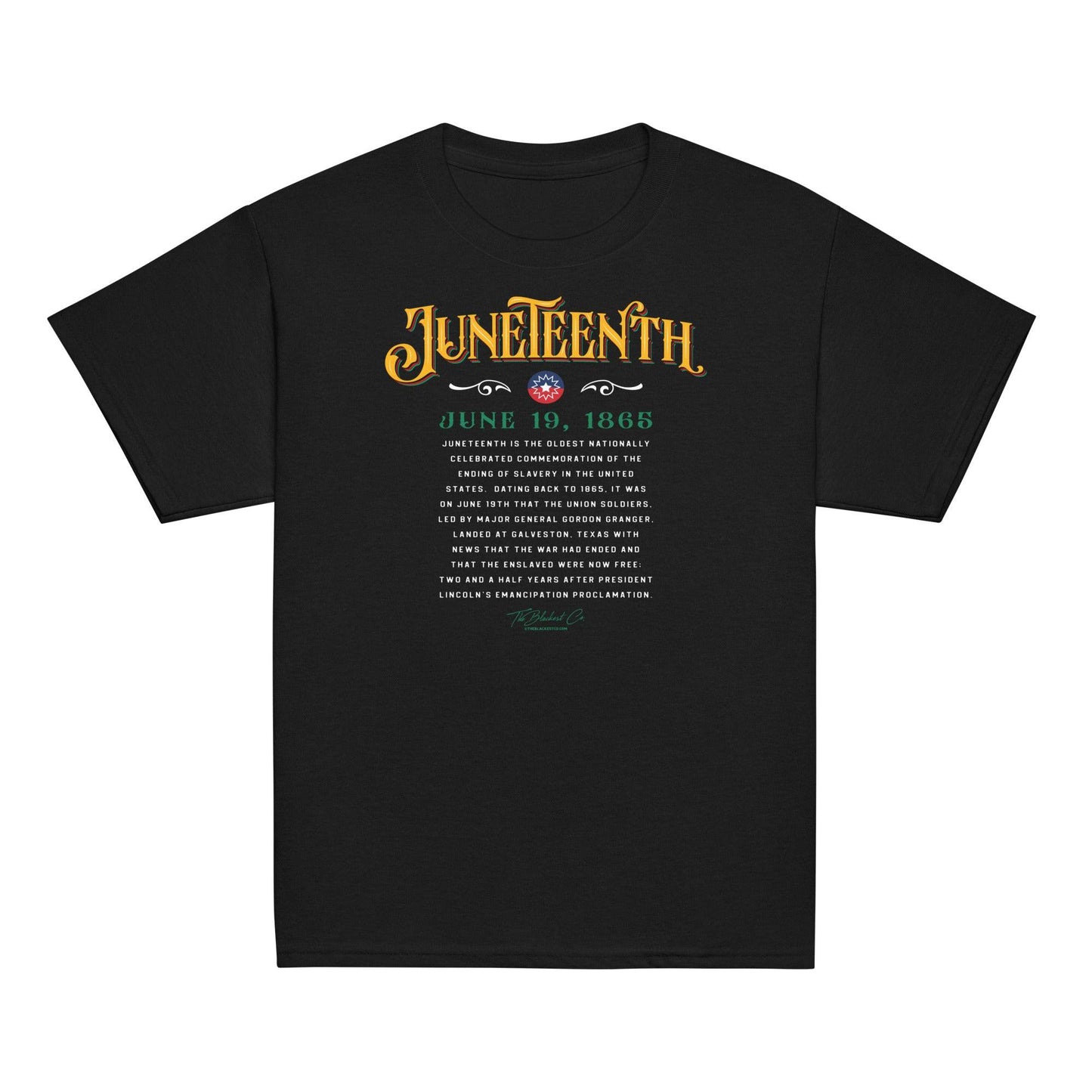 a black t - shirt with the words juneteenth on it