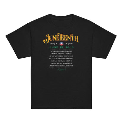 a black t - shirt with the words juneteenth on it