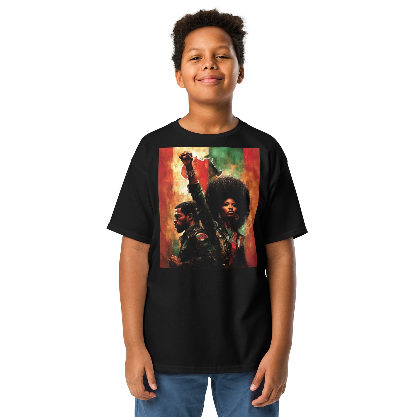 YOUTH Pan African Power Couple Raised Fist Classic Tee on model