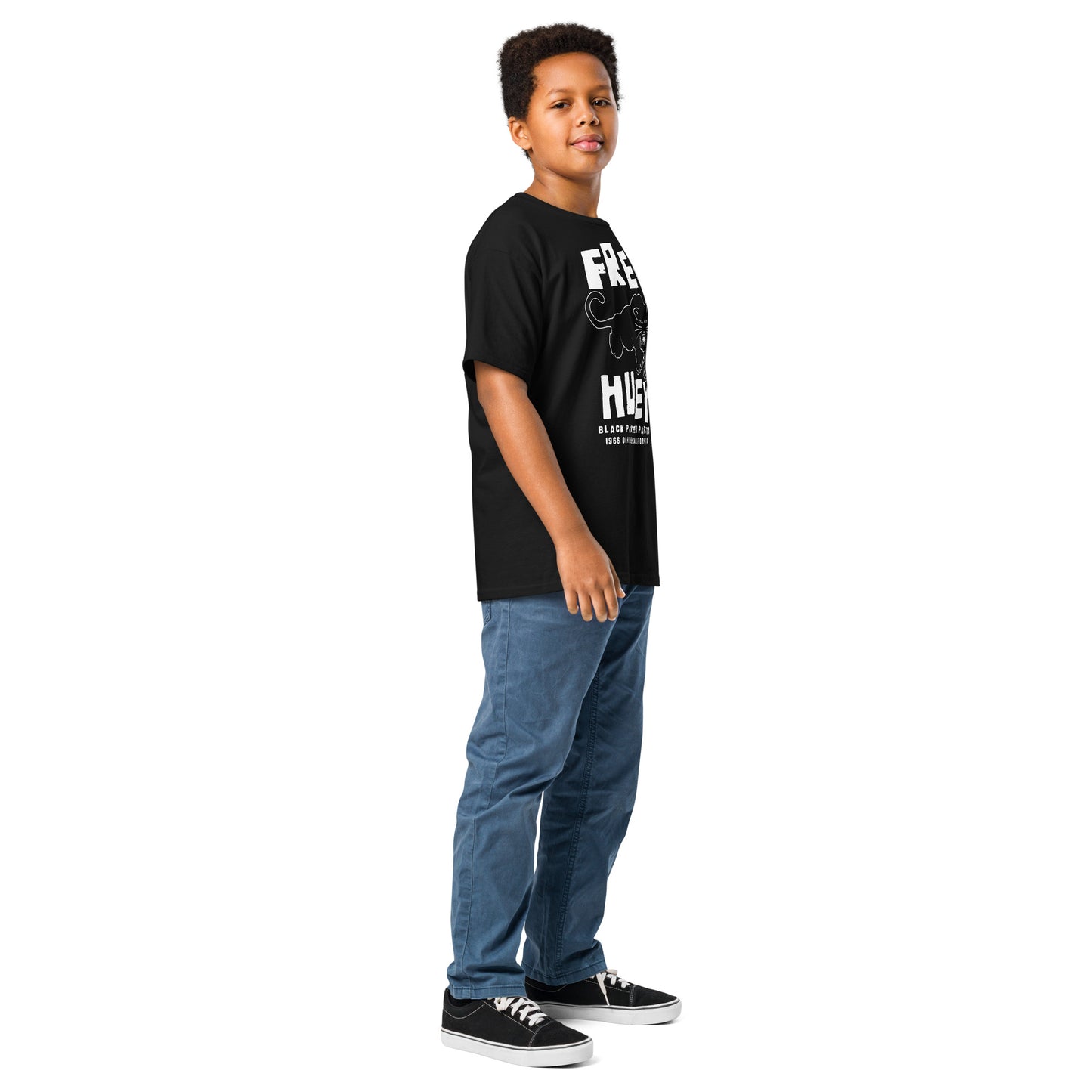 YOUTH Free Huey Black Panther Party Classic Tee side view on child