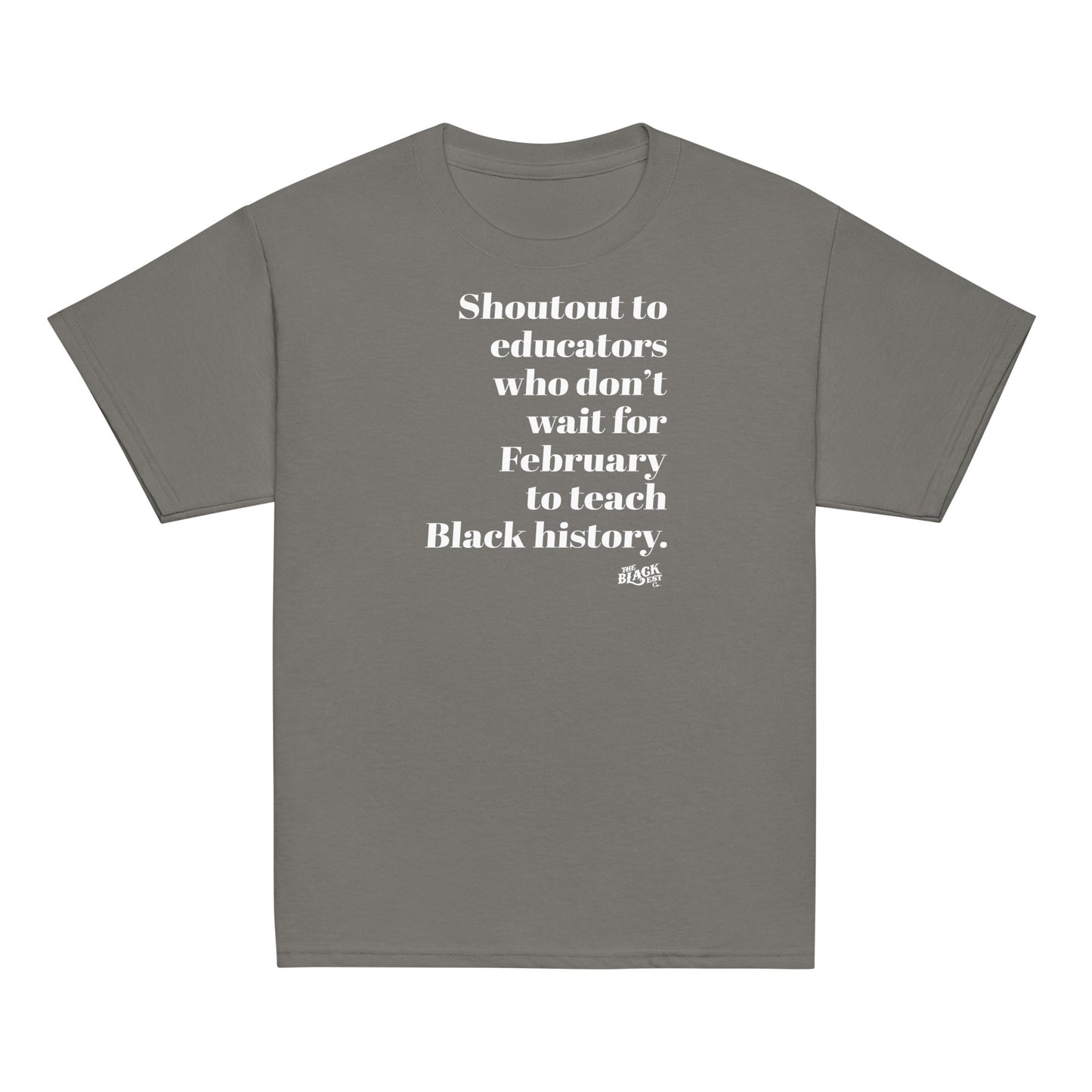 Gray youth t-shirt for educators promoting Black history education