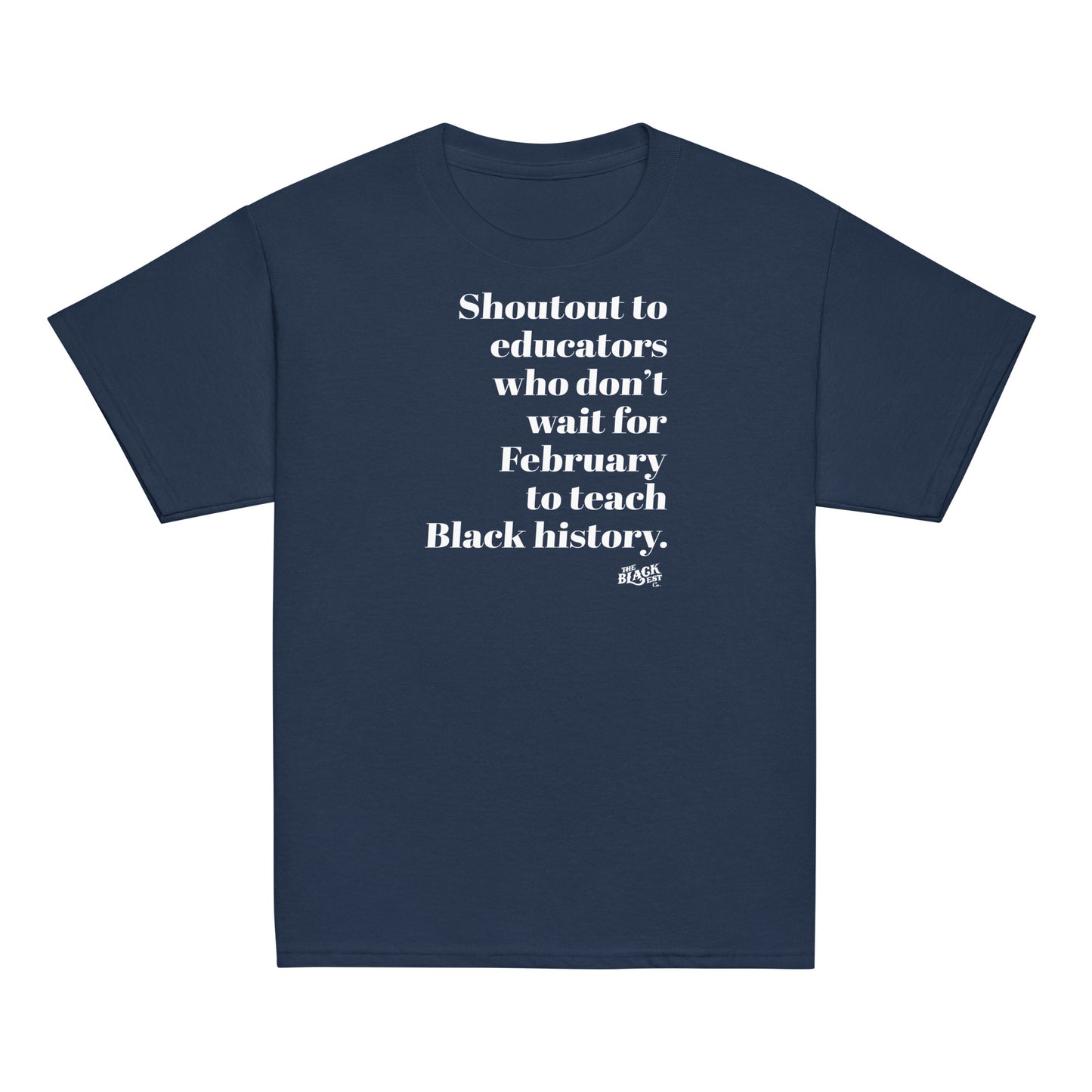 Navy youth t-shirt honoring educators teaching Black history