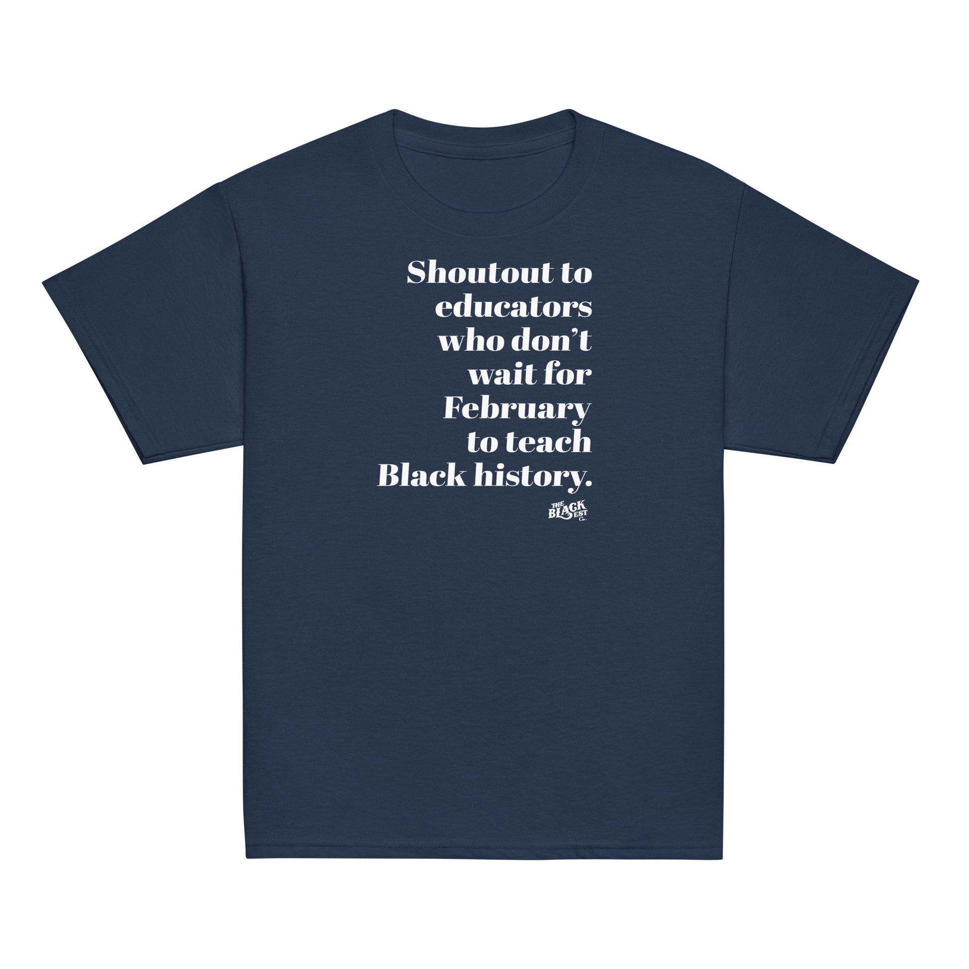 Navy youth t-shirt honoring educators teaching Black history