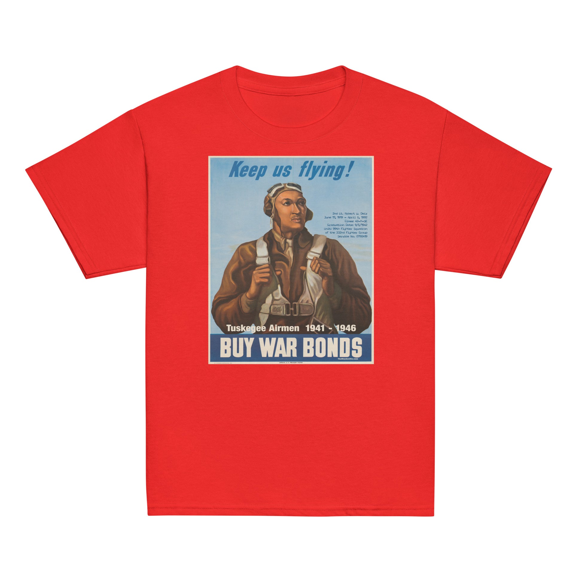 Youth Tuskegee Airmen T-Shirt in red with classic aviation graphic